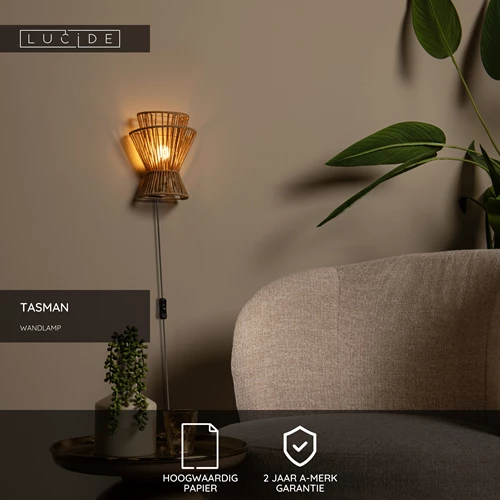 Lucide TASMAN - Wandlamp - 1xE14 - Naturel - USP